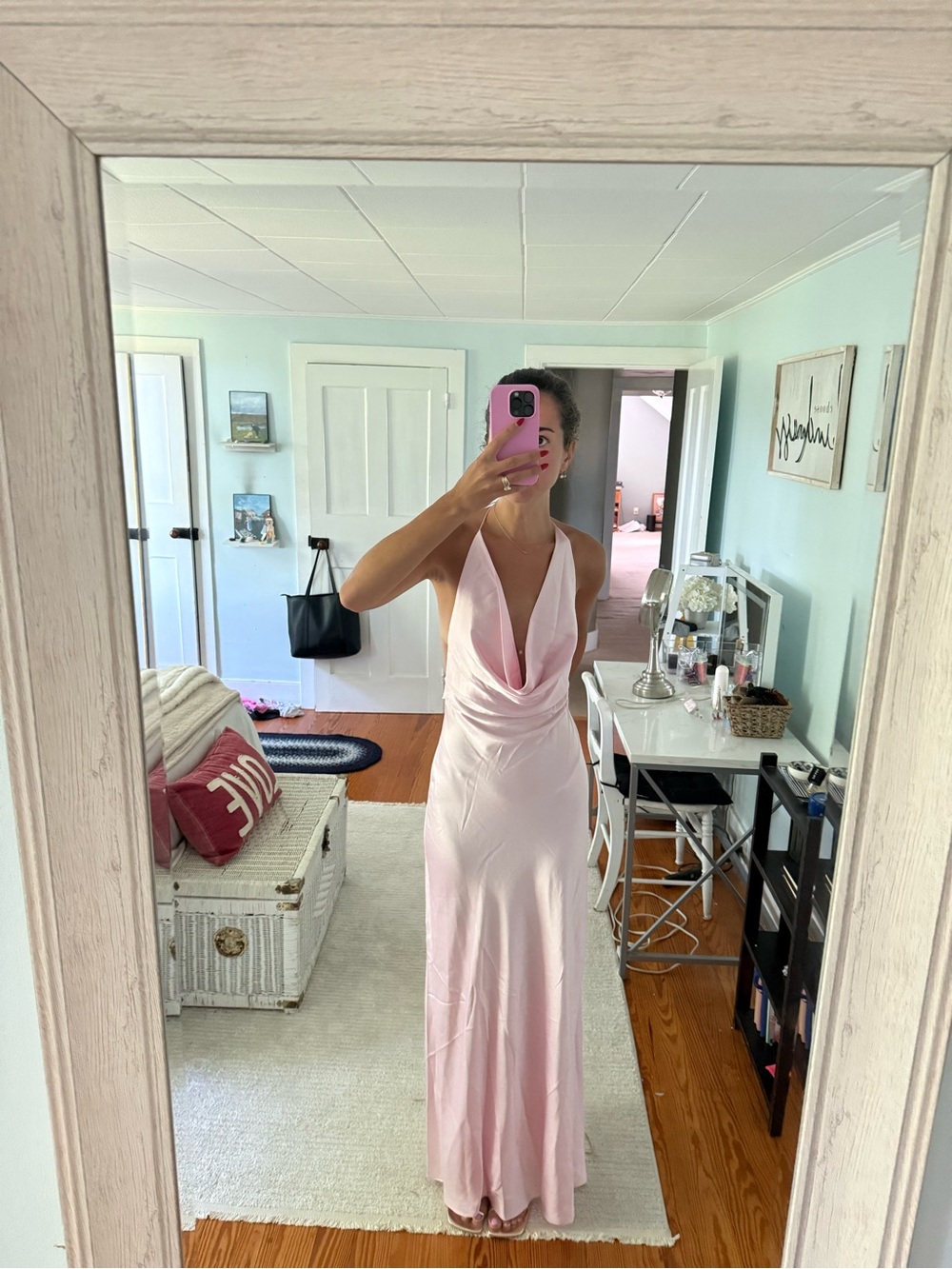 Retrofete Blush Pink Cowl-Neck Satin Maxi Dress
